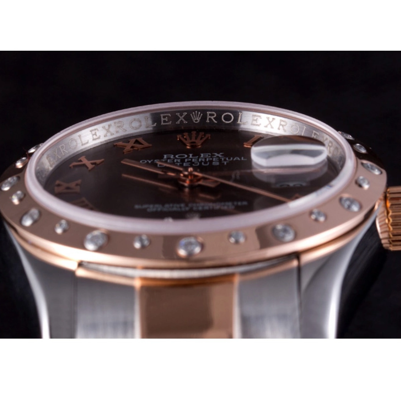 AAA replica watch Bezel Dial 7465 Brown Datejust Rolex Diamond 0726
